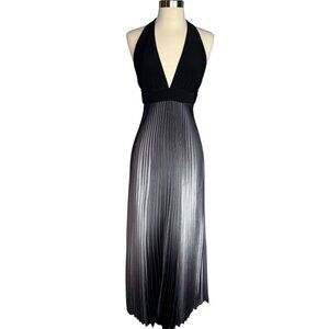VTG Whimsigoth Betsy & Adam Baby Doll Maxi Dress Black Silver Pleated Ombre Sz 6